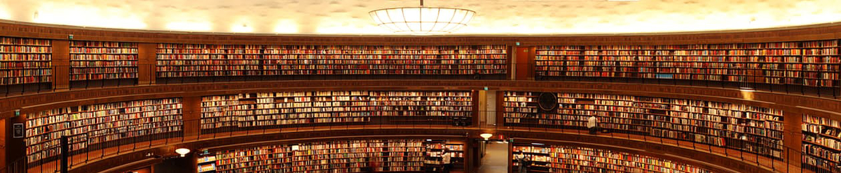 landscape of library bookshelves