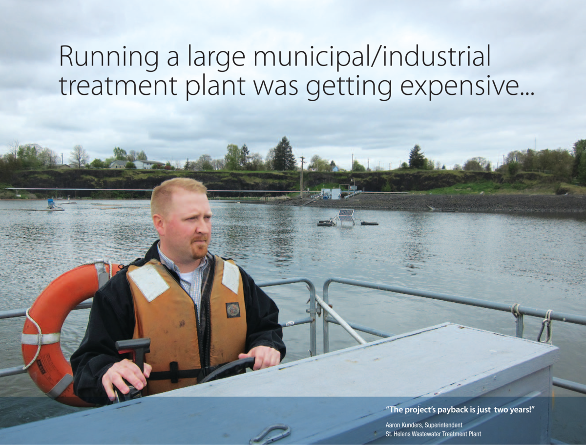"Running a large municipal/industrial treatment plant was getting expensive." Industrial Water Plant Operator driving a boat